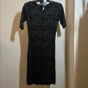 Wisp Black and Grey Floral Midi Sweater Dress - Size Small